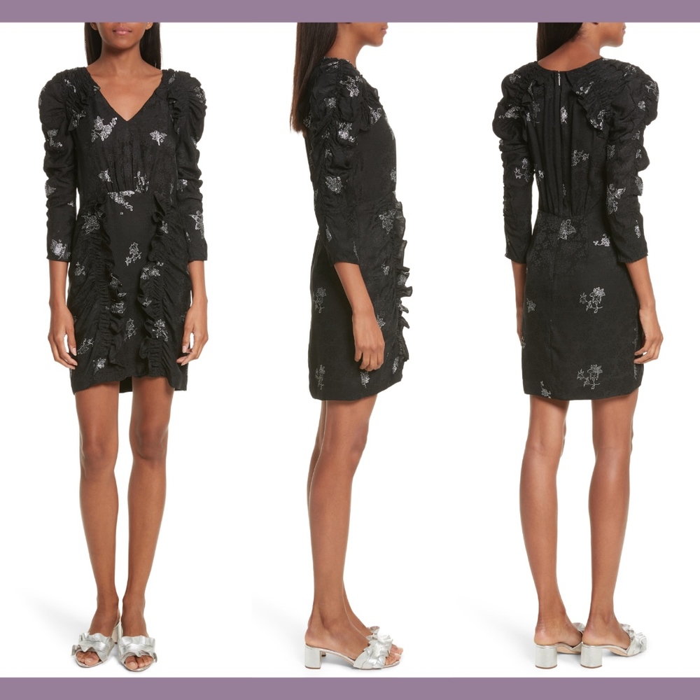 NWT $595 Rebecca‎ Taylor Glitter Jacquard Silk Dress in Black [SZ 10 ]